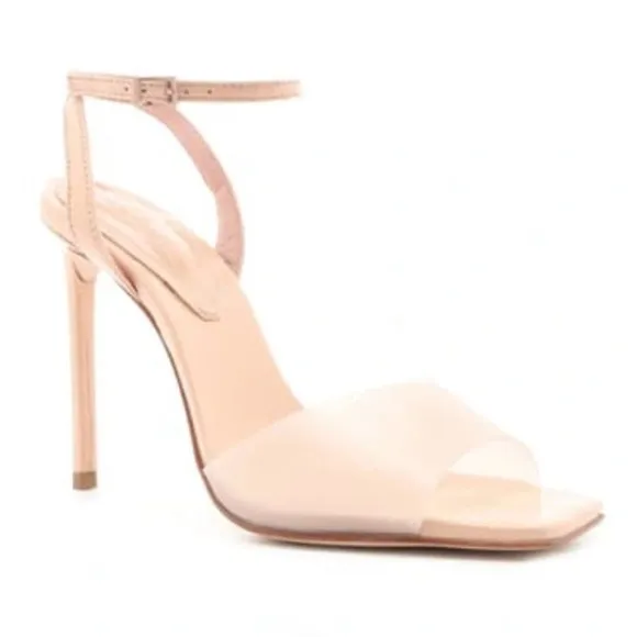 NEW Schutz Jamili Nude Rose Blush square toe Sandals Strappy High Heels Size 9.5