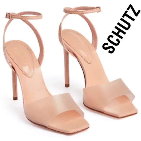 NEW Schutz Jamili Nude Rose Blush square toe Sandals Strappy High Heels Size 9.5