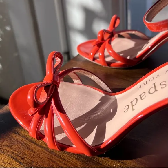 NEW Size 7.5 Kate Spade Flamenco Bow Patent Leather Ankle Strap Block Sandals