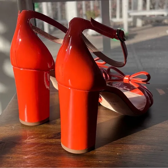 NEW Size 7.5 Kate Spade Flamenco Bow Patent Leather Ankle Strap Block Sandals