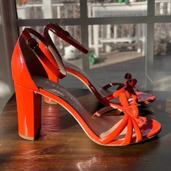 NEW Size 7.5 Kate Spade Flamenco Bow Patent Leather Ankle Strap Block Sandals