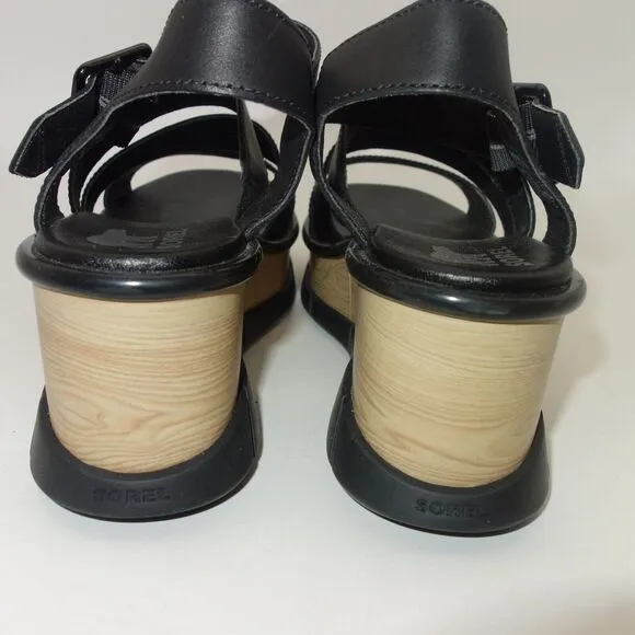 NEW Sorel Joanie III Platform Ankle Strap Sandals Women's 9.5 Black Leather