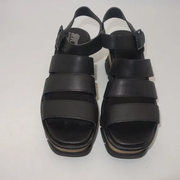 NEW Sorel Joanie III Platform Ankle Strap Sandals Women's 9.5 Black Leather