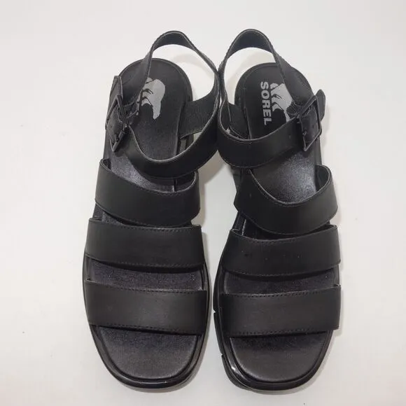 NEW Sorel Joanie III Platform Ankle Strap Sandals Women's 9.5 Black Leather