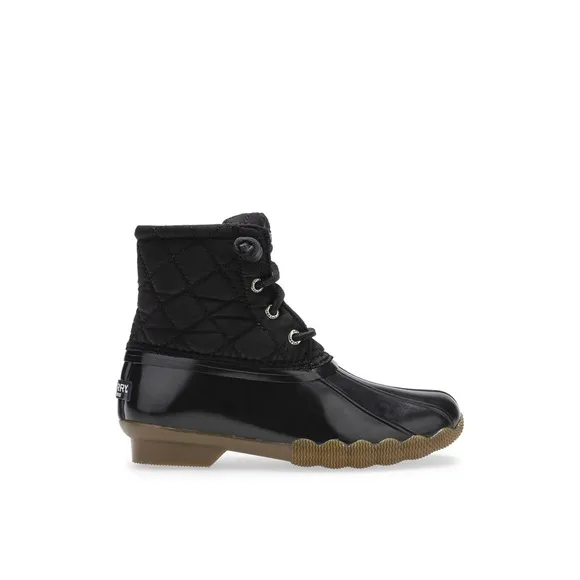 New Sperry Saltwater Nylon Quilt Kids Black Duck Boots Size 4M