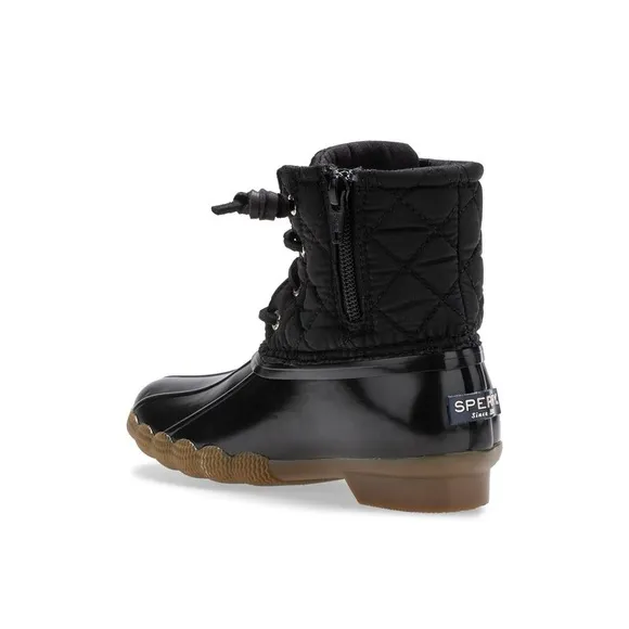 New Sperry Saltwater Nylon Quilt Kids Black Duck Boots Size 4M