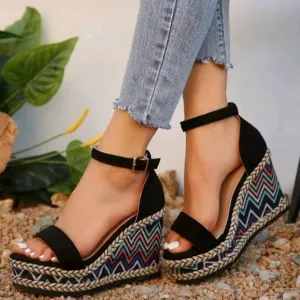 New Spring Summer Fashion Women Chunky Wedge Platform Sandals With Bare Straps