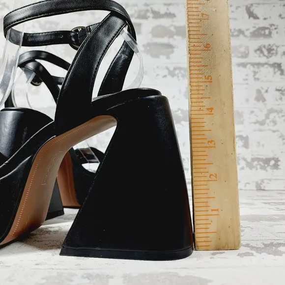 NEW Steven New York Paysin Black Faux Leather Platform Sandals O556