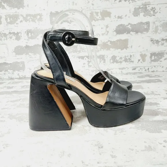 NEW Steven New York Paysin Black Faux Leather Platform Sandals O556
