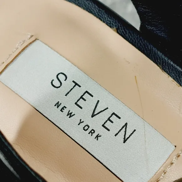 NEW Steven New York Paysin Black Faux Leather Platform Sandals O556
