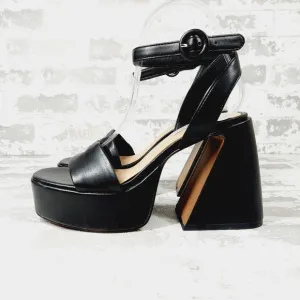 NEW Steven New York Paysin Black Faux Leather Platform Sandals O556