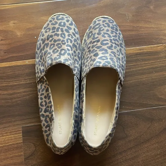 New Stuart Weitzman  Cappucino Leopard Animal Print Mykonos Espadrille Flats 5.5