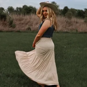 New Tiered Pleated Maxi Skirt