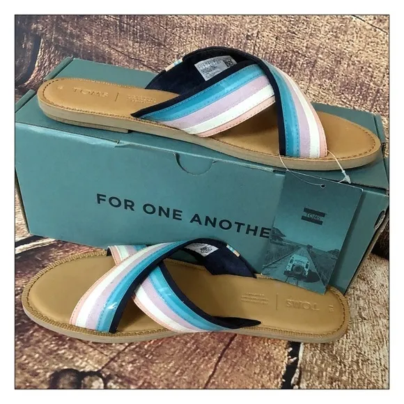 NEW Toms Canvas Translucent Stripe Women's Viv Sandals Size 9