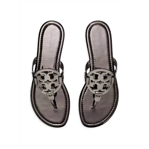 NEW TORY BURCH women miller sandal in shiny dark grey