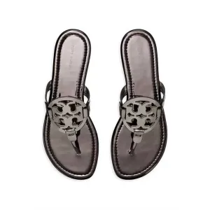 NEW TORY BURCH women miller sandal in shiny dark grey