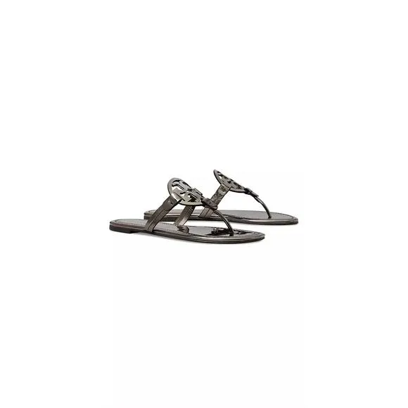 NEW TORY BURCH women miller sandal in shiny dark grey