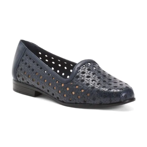 NEW TROTTERS Leather Liz Open Weave Loafers FOR WOMEN navy 367mn