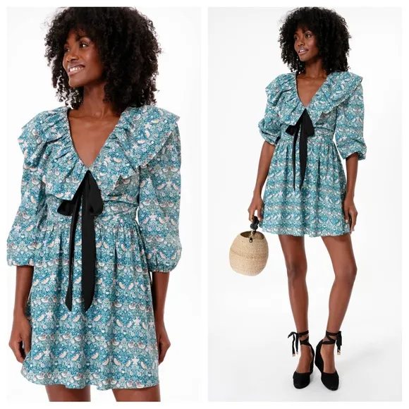 NEW Tuckernuck Hyacinth House Ruffle Collar Birdsong Mini Dress Small