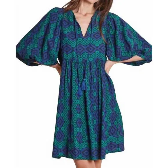 NEW TYLER BOE janet crepe tapestry dress in blue multi