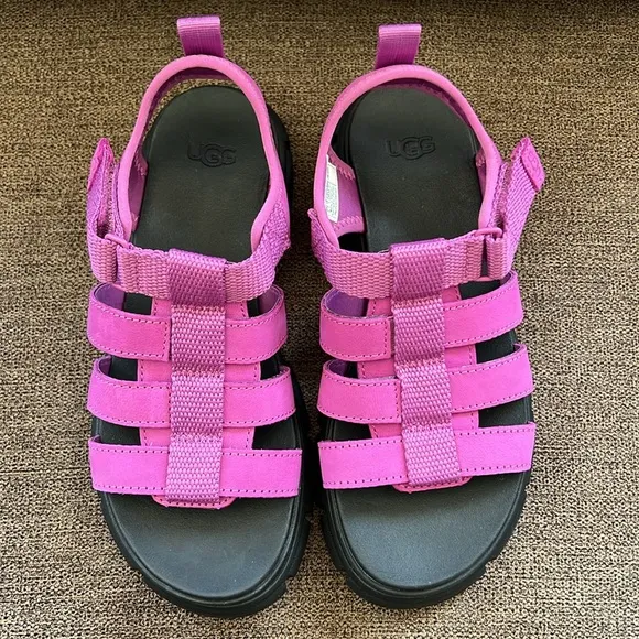 New UGG Ashton Multistrap Chunky Sandals Girls Size 2 (Youth) in Pink