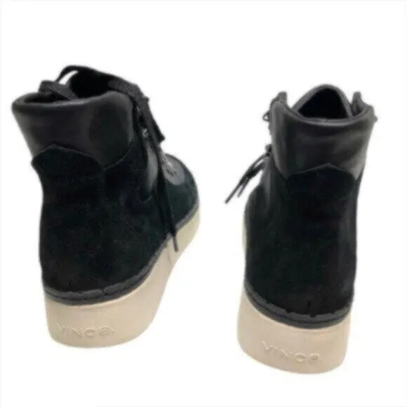 NEW Vince Black Leather Suede High-Top Boho Business Casual Everyday Sneakers 9