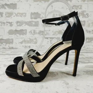 NEW Vince Camuto Kalvira Black Crossover Crystal Ankle Strap Sandals X275