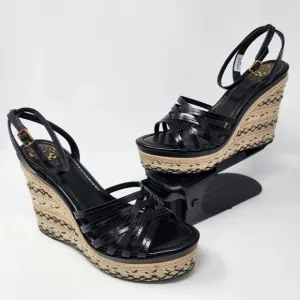 New Vince Camuto Womens Black Parys Platform Espadrille Wedge Sandals Size 10