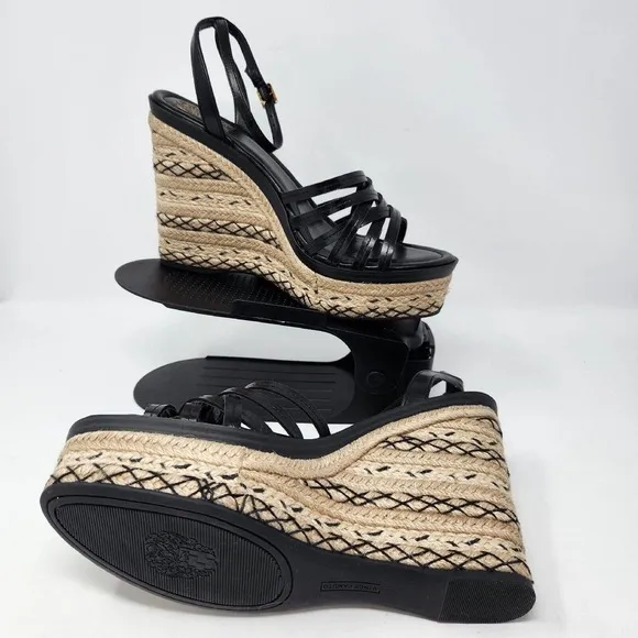 New Vince Camuto Womens Black Parys Platform Espadrille Wedge Sandals Size 10