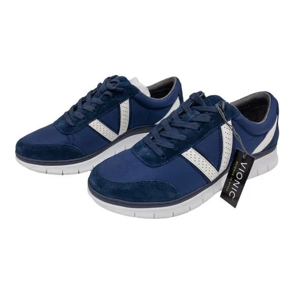 New Vionic Men's Comfort Ansel Suede Orthopedic Lace Up Sneakers 7 Blue &amp; White