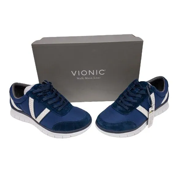 New Vionic Men's Comfort Ansel Suede Orthopedic Lace Up Sneakers 7 Blue &amp; White