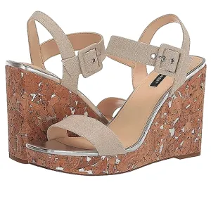 New w/o Box Nine West Courts Square Toe Cork Wedge Dress Sandals Size 8