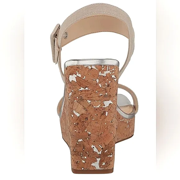 New w/o Box Nine West Courts Square Toe Cork Wedge Dress Sandals Size 8