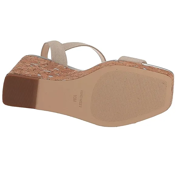 New w/o Box Nine West Courts Square Toe Cork Wedge Dress Sandals Size 8