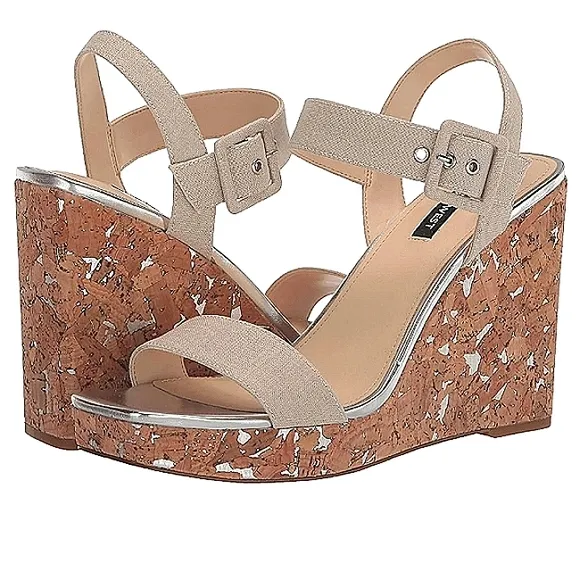 New w/o Box Nine West Courts Square Toe Cork Wedge Dress Sandals Size 8