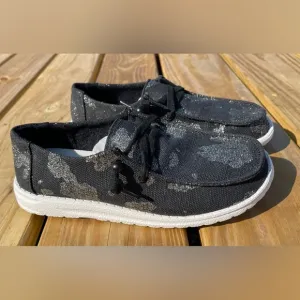 New Women's Gypsy Jazz Sparkly Cow Shoes  Animal Print Slip on Sneakers size 10