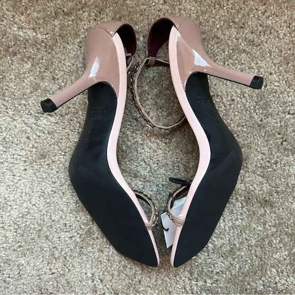 New Zara $69 High Heeled Square Toe Pink Sandals with Chain 1307/810 Size 10