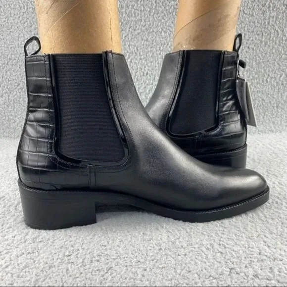 NEW zara bootie black leather ankle boots elastic GUSSET pull on womens 11 EU 42