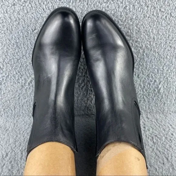 NEW zara bootie black leather ankle boots elastic GUSSET pull on womens 11 EU 42