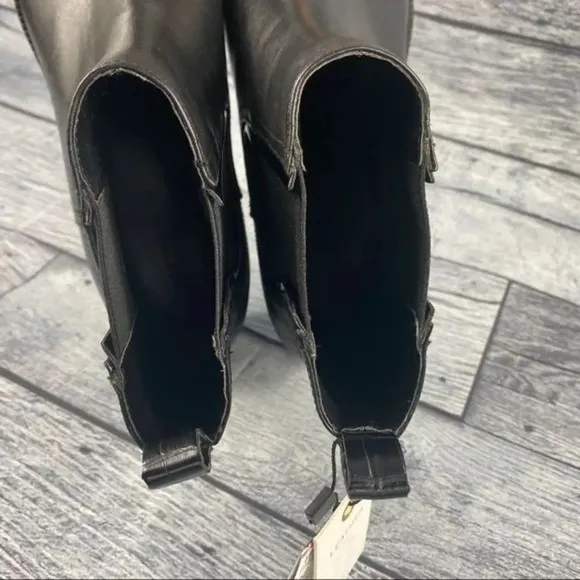 NEW zara bootie black leather ankle boots elastic GUSSET pull on womens 11 EU 42