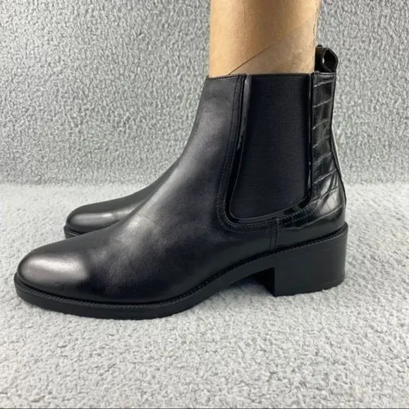 NEW zara bootie black leather ankle boots elastic GUSSET pull on womens 11 EU 42