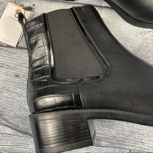 NEW zara bootie black leather ankle boots elastic GUSSET pull on womens 11 EU 42