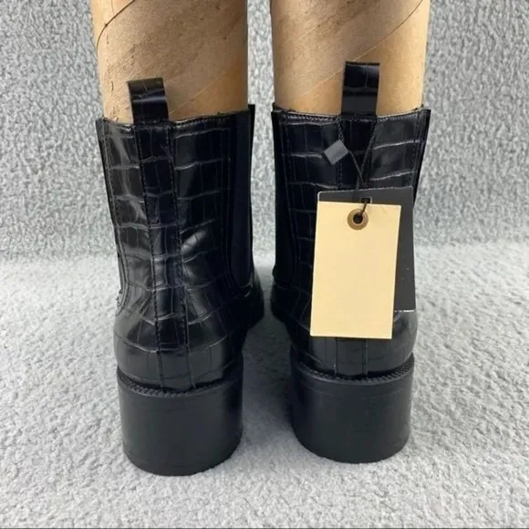 NEW zara bootie black leather ankle boots elastic GUSSET pull on womens 11 EU 42