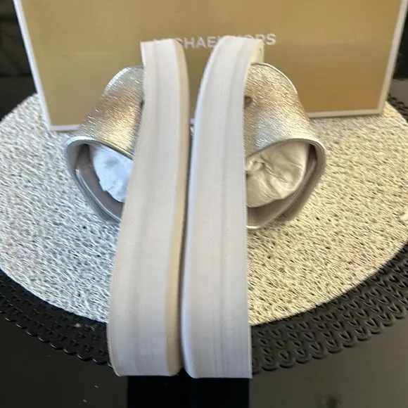 NEW MICHAEL KORS platform glitter silver sandals 10