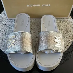 NEW MICHAEL KORS platform glitter silver sandals 10