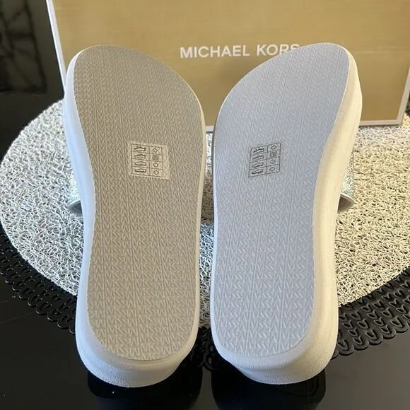 NEW MICHAEL KORS platform glitter silver sandals 10