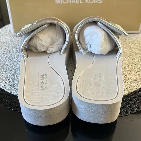 NEW MICHAEL KORS platform glitter silver sandals 10