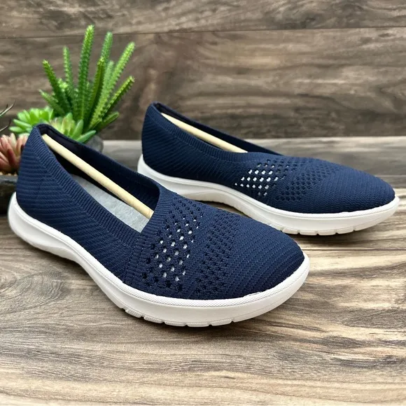 NIB Clarks Cloudsteppers 8W WIDE Adella Moon Knit Slip On Shoes Loafers Flats