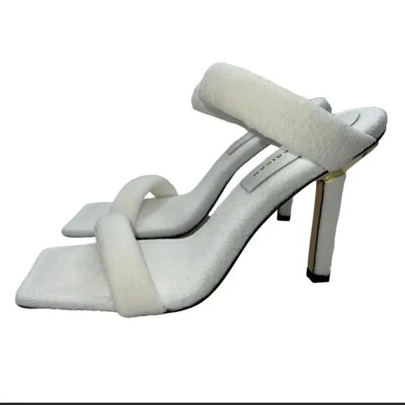 NIB Good American Women's Terry Slip On High Heel Sandals White SZ 8.5