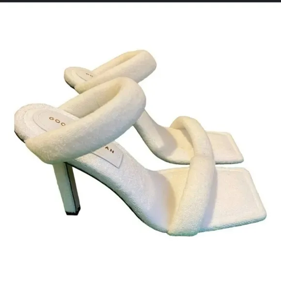 NIB Good American Women's Terry Slip On High Heel Sandals White SZ 8.5